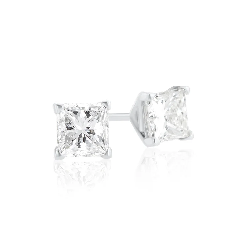 women's earrings vintage style -14K White Gold 0.88 CT Princess Diamond Martini Stud Earrings