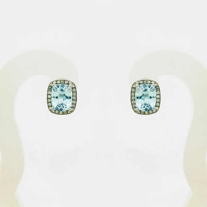 women's earrings fashionable simplicity -9 kt White Gold and Blue Topaz Diamond Earrings