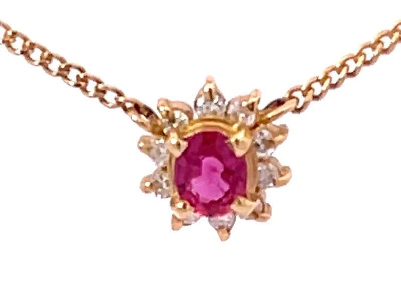 women's necklaces statement gemstone -Ruby Diamond Halo Necklace in 18k Yellow Gold