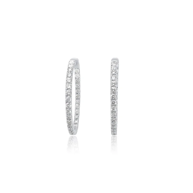 women's earrings thick hoops -2.00 Carat Oval Shaped Natural Diamond Hoop Earrings in 14K White Gold