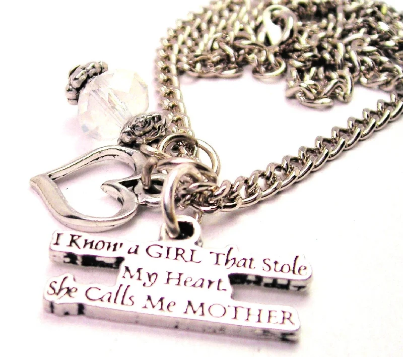 women's necklaces trendy and stylish -I Know A Girl That Stole My Heart She Calls Me Mother Heart And Crystal Necklace