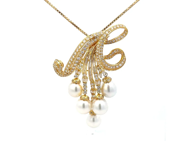 women's necklaces delicate chain -Large Diamond and Pearl Necklace in 18k Yellow Gold