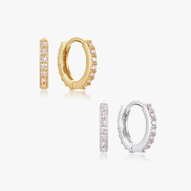 women's earrings everyday wear -Pink Gem Huggies