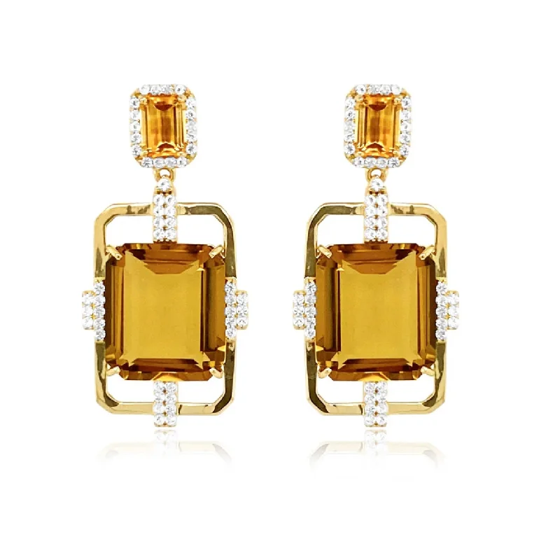 women's earrings baroque style -Citrine & White Topaz Earrings