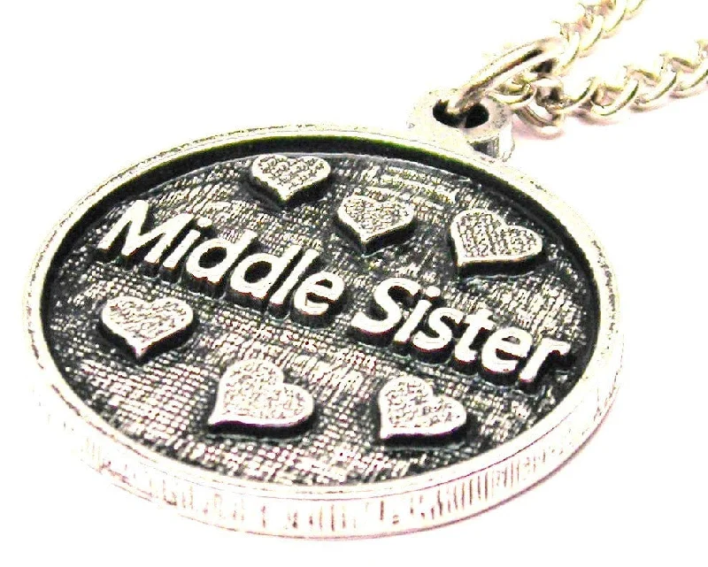 women's necklaces white gold -Middle Sister With Hearts Circle Single Charm Necklace