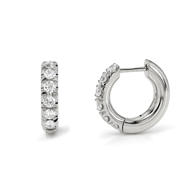 women's earrings cross design -LEDA DIAMOND HUGGIES - PLATINUM