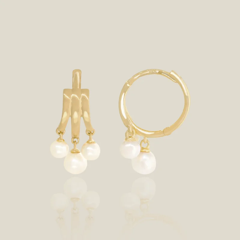 women's earrings handcrafted luxury -Triple Pearl Drop Earrings