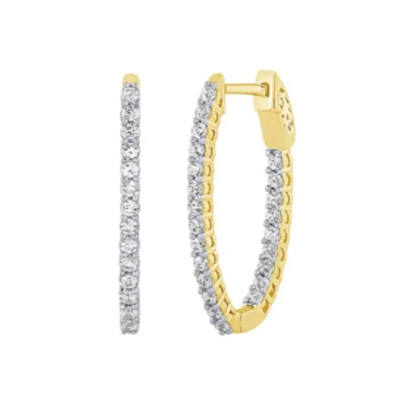 women's earrings statement piece -14K Yellow Gold 2.00 CT Diamond Inside Out Hoop Earrings