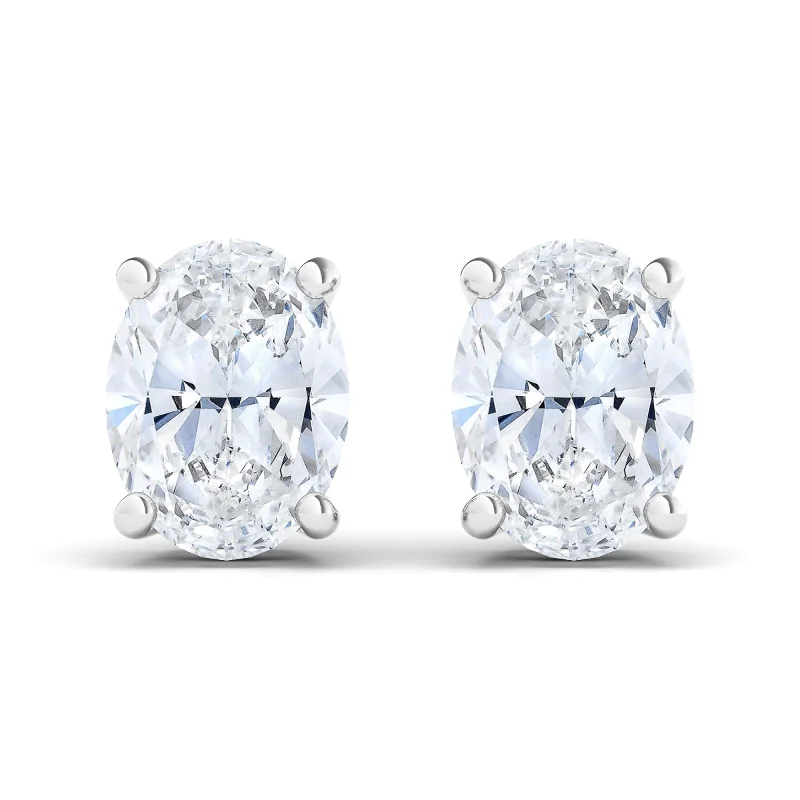 women's earrings trendy and stylish -Men's Oval Cut Diamond Stud Earrings