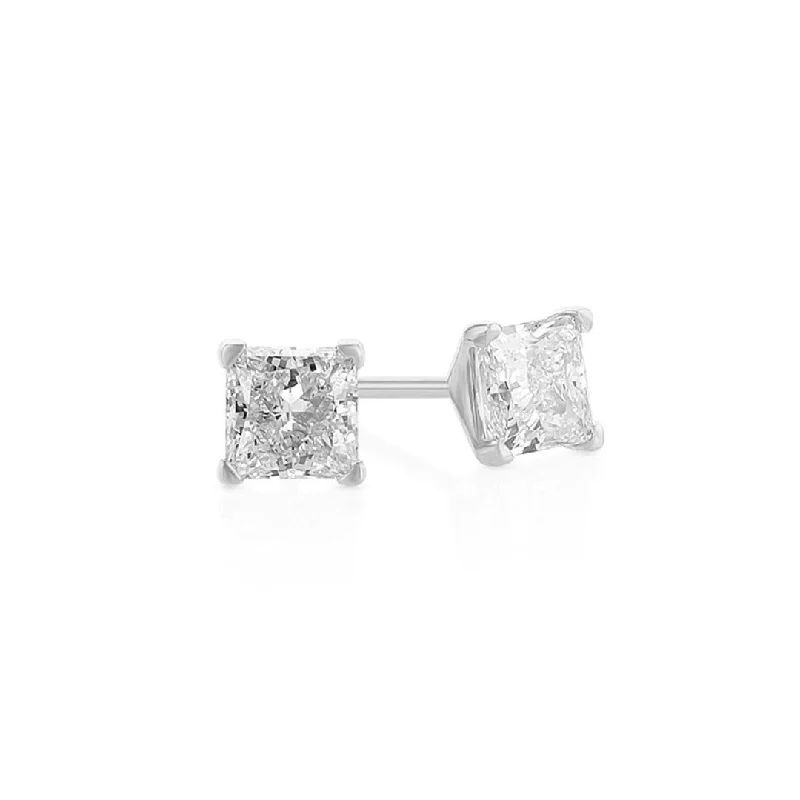 women's earrings statement piece -2.00 carat Princess Lab Grown Diamond Ear Studs set in 14K White Gold