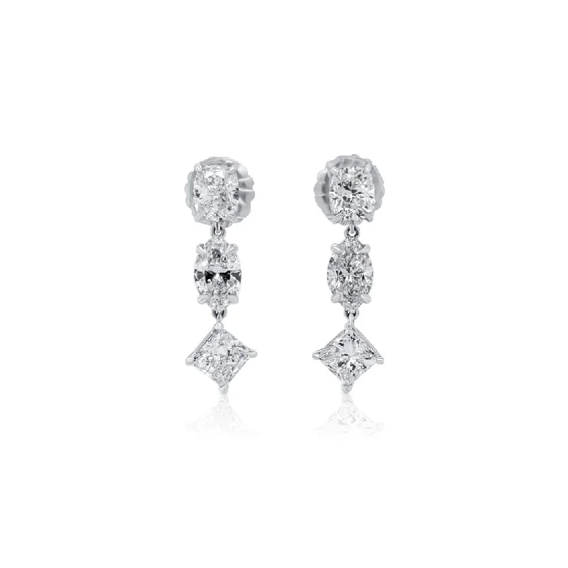 women's earrings celestial moon and stars -7.92 Cttw Mixed Shape Diamond 14K White Gold Dangle Earrings