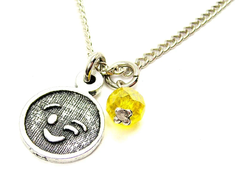 women's necklaces birthstone charm -Wink Face Emoji Necklace