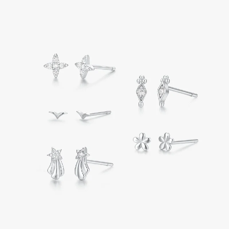 women's earrings thin and stylish -Silver Micro Studs Bundle