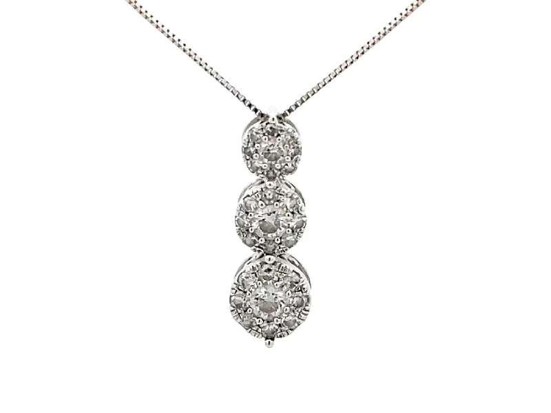 women's necklaces with mixed metals -Three Diamond Halo Drop Necklace in 14k White Gold