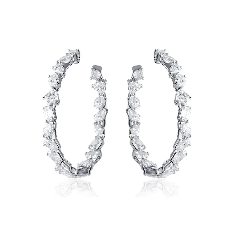 women's earrings perfect holiday gift -8.45 Carat Natural Diamond Fancy Mix Shape Hoop Earring 18K White Gold