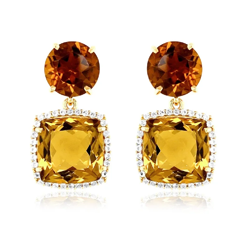 women's earrings cross design -Citrine & White Topaz Earrings