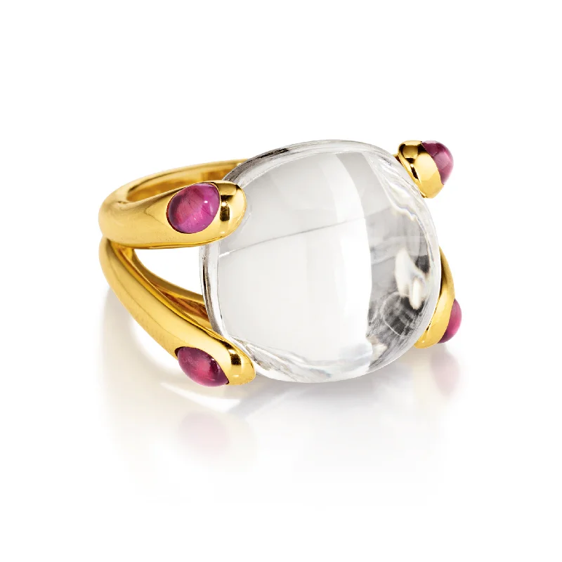 women's rings oval diamond -Candy Ring in White Topaz and Pink Tourmaline