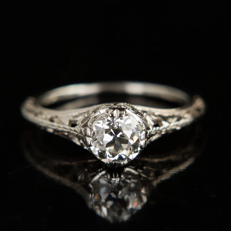 women's rings vintage gold -Art Deco Diamond Solitaire | 18k White Gold | circa 1935