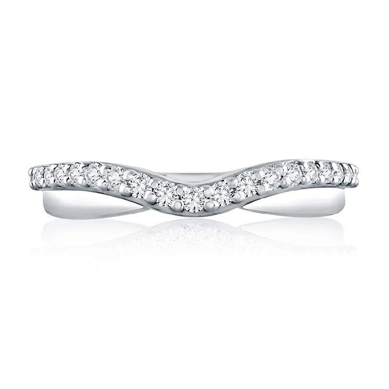 women's engagement rings heirloom quality -Curved Diamond and Polished Wedding Band