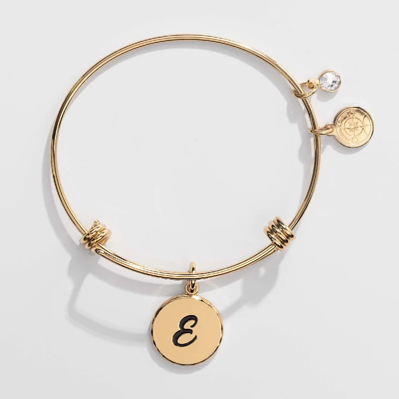 women's bracelets elegant and modern -Letter E Charm Bangle, Halos & Glories