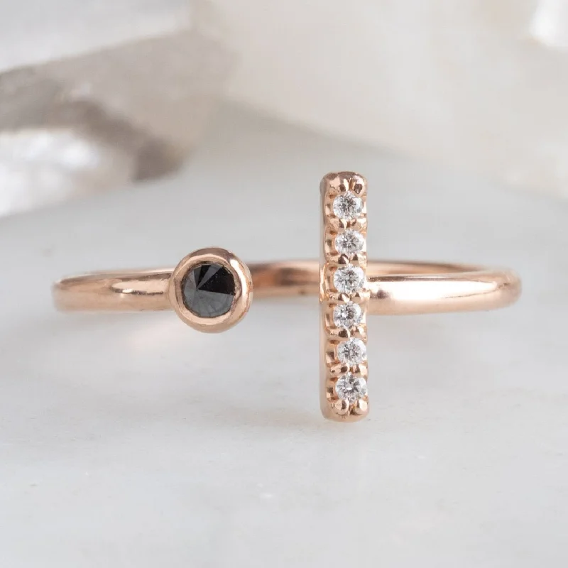 women's rings antique design -The Black + White Diamond Linea Ring | 14K Rose Gold