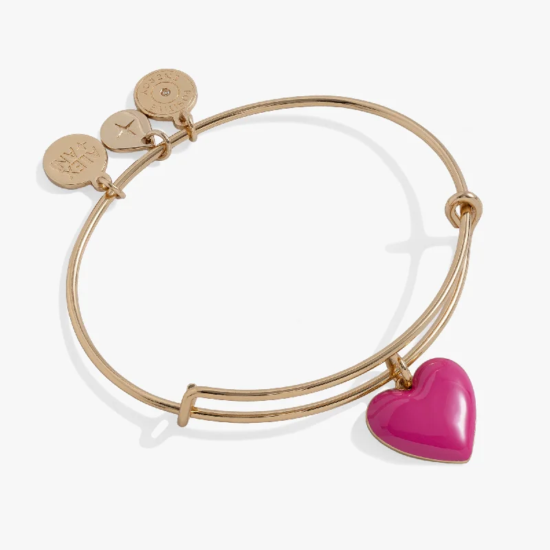 women's bracelets with engraved message -Pink Enamel Heart Charm Bangle