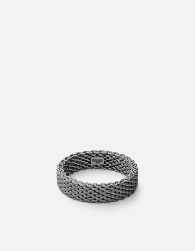 women's rings modern design -Moore Mesh Ring, Matte Black Rhodium