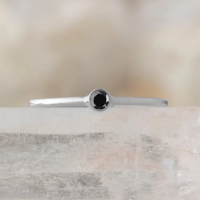 women's rings silver -The Teensy Custom Black Diamond Stacking Ring | 14K White Gold