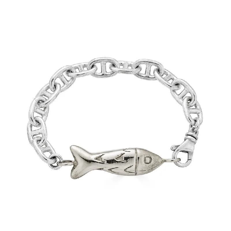 women's bracelets with diamond accents -Fish Link Mariner Bracelet, Silver