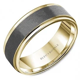 women's engagement rings minimalist style -Men's 14K Yellow Gold & Grey Tantalum Wedding Band