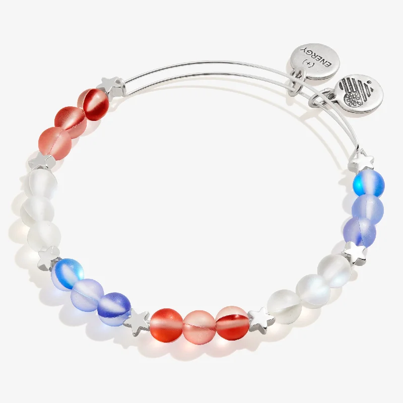 women's bracelets moissanite -Red, White, and Blue Celebration Beaded Bangle