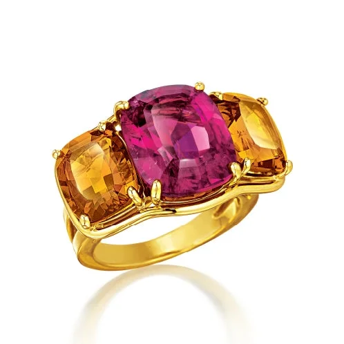 women's rings perfect fit -Three Stone Ring in Rubellite and Madeira Citrine