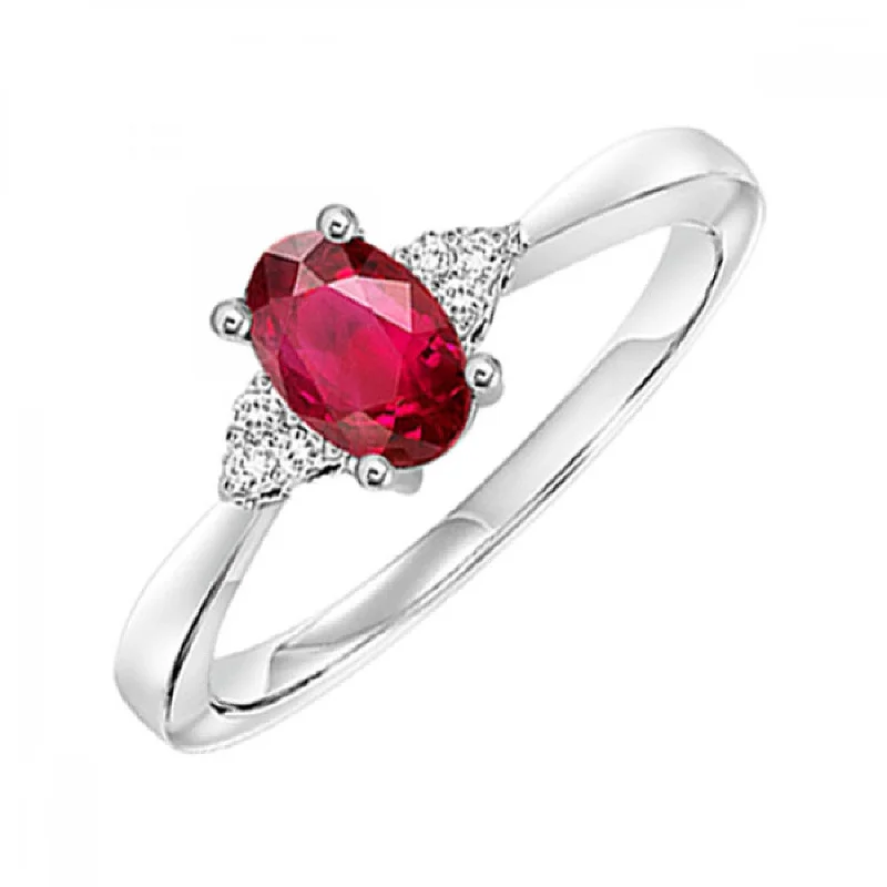 10KT White Gold Birthstone Ring - Ruby- July