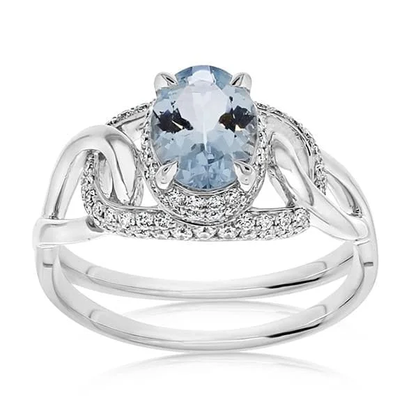 women's engagement rings antique filigree design -Aquamarine & Diamond Ring