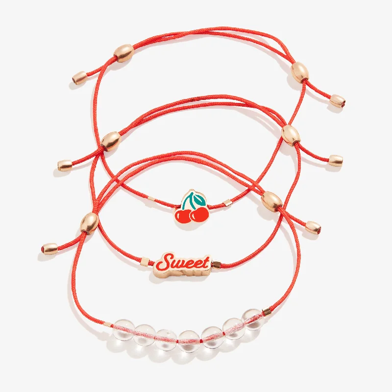 women's bracelets sapphire -So Sweet Cherry Cord Bracelets, Set of 3