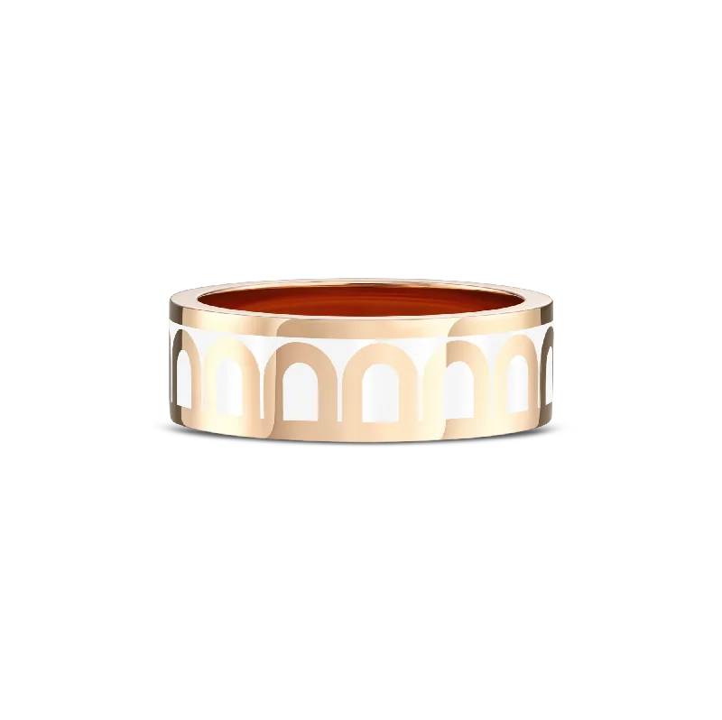 women's rings split shank -L'Arc de DAVIDOR Ring MM, 18k Rose Gold with Neige Lacquered Ceramic