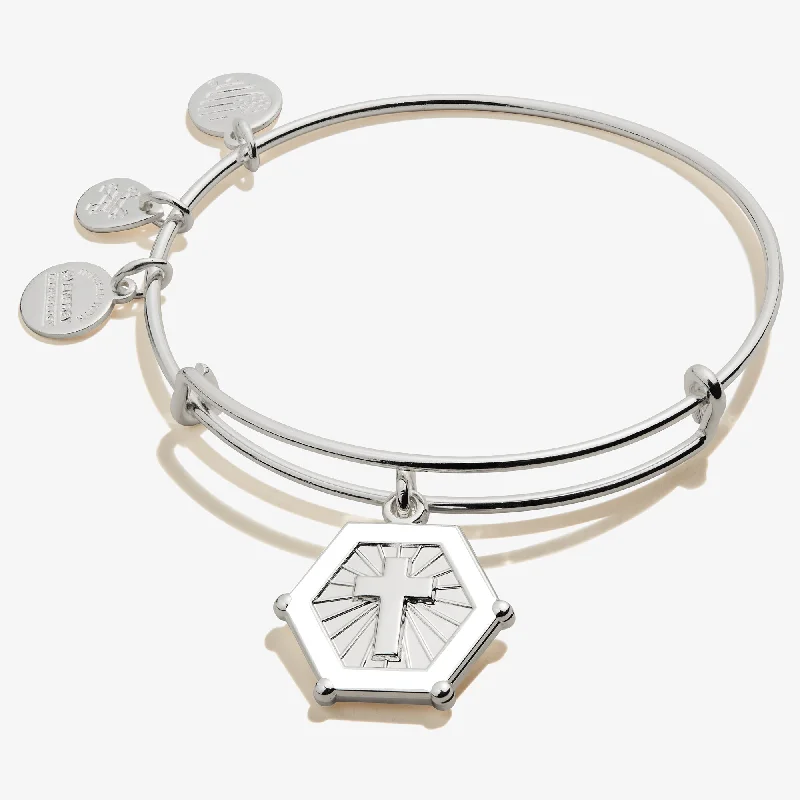 women's bracelets infinity symbol -Prayer Cross Embossed Charm Bangle