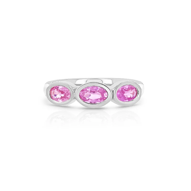 women's rings large carat size -Pink Sapphire Trio Oval Pinky Ring