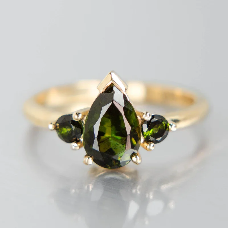 women's rings for sensitive skin -Three Stone Tourmaline Ring in 14k Yellow Gold