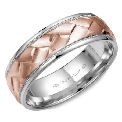 women's engagement rings affordable options -Men's White and Rose Gold Wedding Band