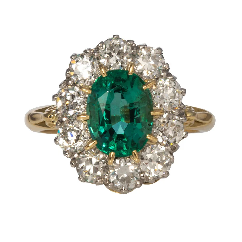 women's engagement rings emerald cut -Victorian Style 1.99ct Emerald & Diamond Cluster Engagement Ring