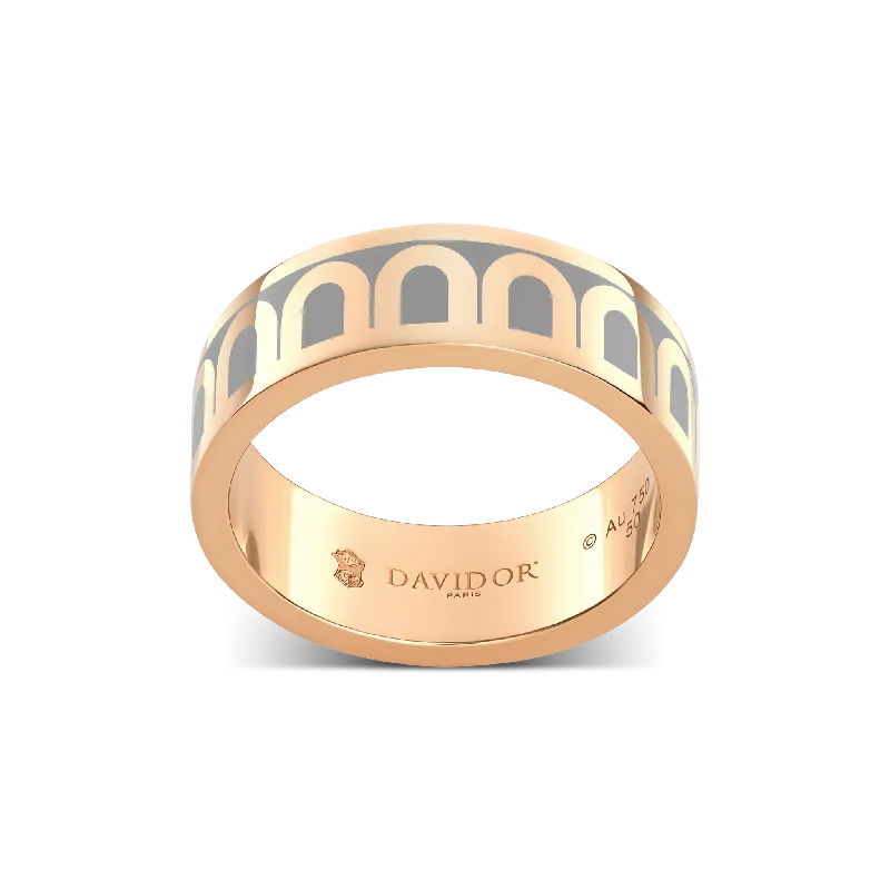 women's rings cathedral setting -L'Arc de DAVIDOR Ring MM, 18k Rose Gold with Anthracite Lacquered Ceramic