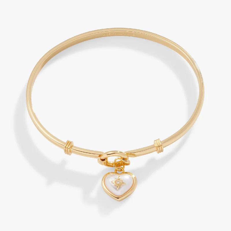 women's bracelets designer brand -Pearl Heart + Crystal Charm Clip Bangle