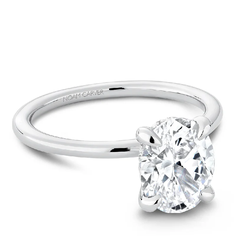 women's engagement rings solitaire -0.04ctw Hidden Halo Oval Engagement Ring