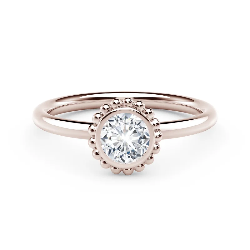 women's engagement rings floral engraving -Beaded Diamond Ring, Rose Gold