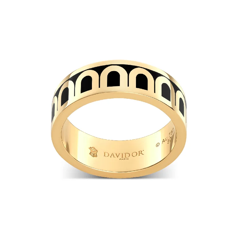 women's rings classic elegance -L'Arc de DAVIDOR Ring MM, 18k Yellow Gold with Caviar Lacquered Ceramic