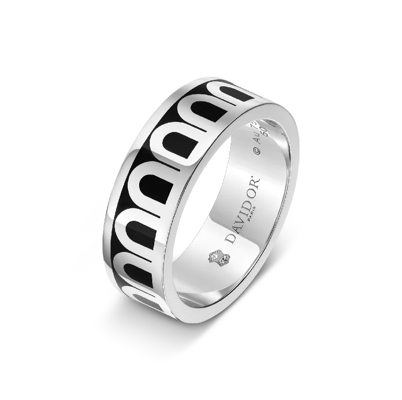 women's rings blue sapphire -L'Arc de DAVIDOR Ring MM, 18k White Gold with Caviar Lacquered Ceramic