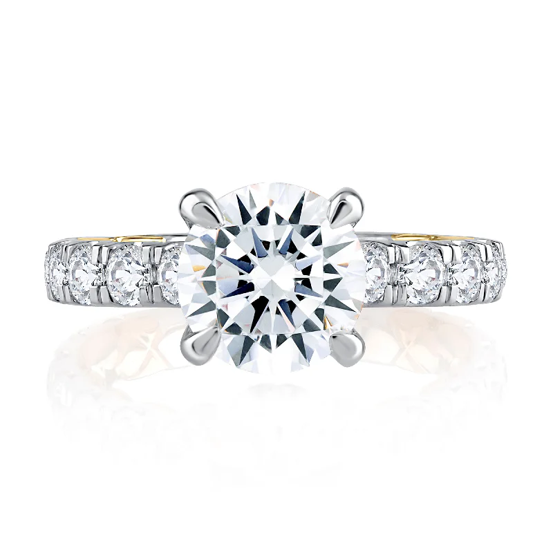 women's engagement rings halo setting -Modern Two Tone Round Cut Diamond Engagement Ring