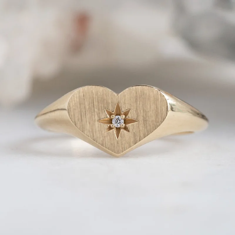 women's rings round cut -The Sweetheart White Diamond Signet Ring | 14K Yellow Gold