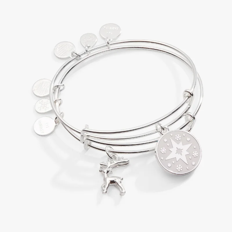 women's bracelets casual yet chic -North Star + Reindeer Charm Bangle, Set of 2